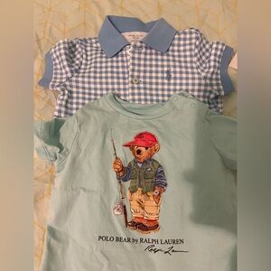 Polo Ralph Lauren 9M romper (new) and Tshirt 6M (used)